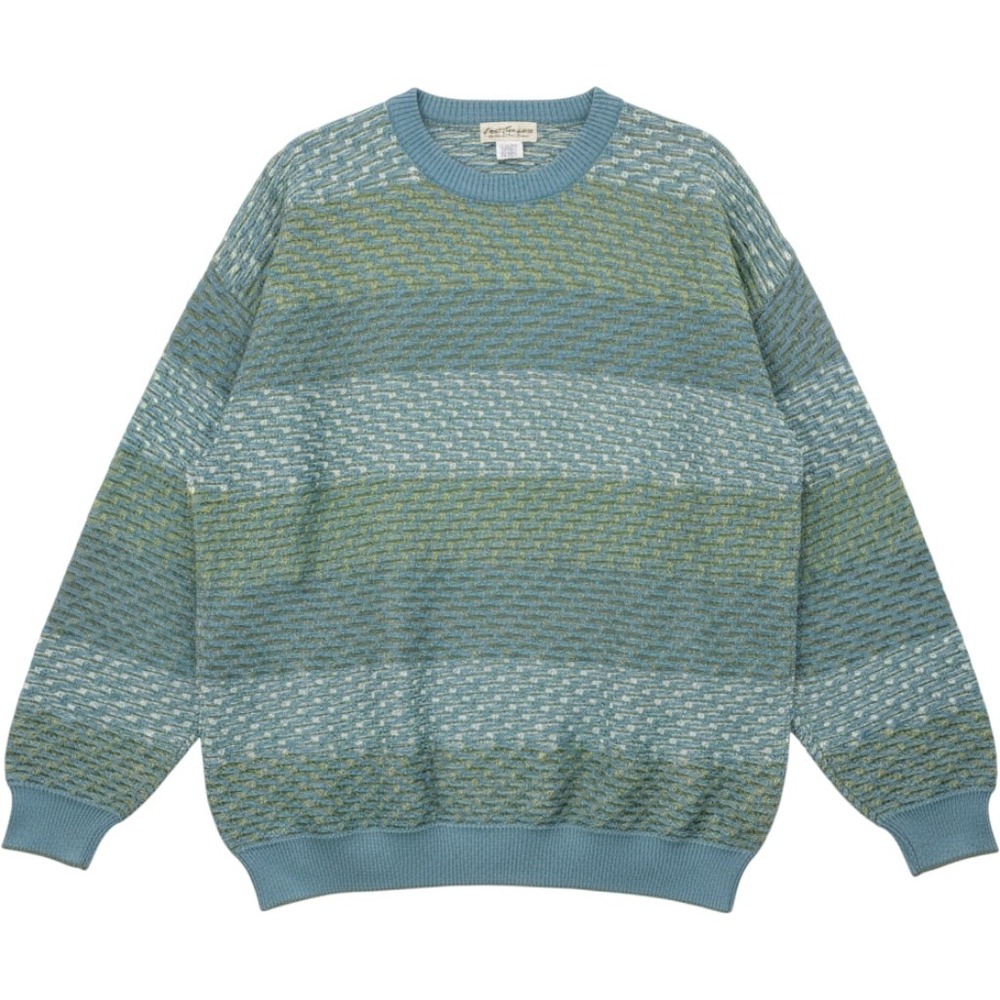 Norm Thompson Sweater Mens L Blue Green textured Vintage 80s Pima Cotton Knit